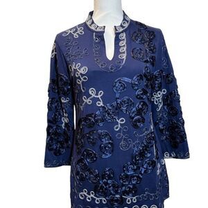 Lauren Michelle Tunic Navy and‎ Silver Embossed Size Medium